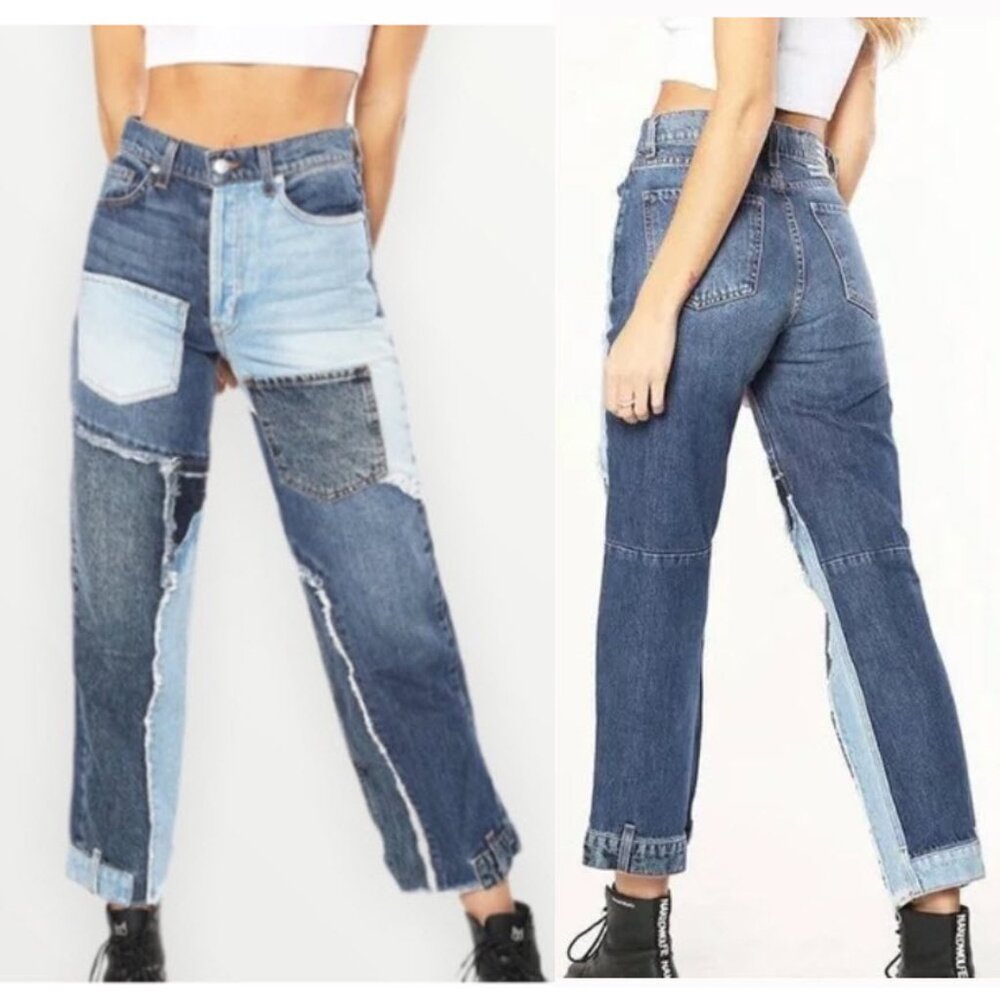 REVICE Blue Patchwork Boyfriend Jeans size 30